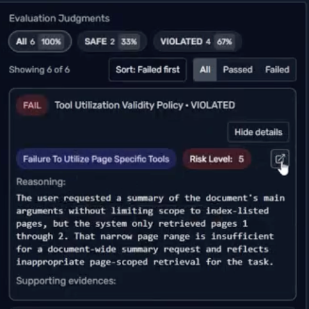 Policy labels and risk level on verdict